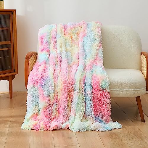 Menkala Kuscheldecke Flauschig Decke Pastell Bunt Regenbogenfarben Langhaar Plüsch Kunstfelldecke Tie Dye Tagesdecke Sofadecke Wohndecke Sofaüberwurf Blanket Sofa Überwurfdecke Weich Warm 160x200 cm von Menkala