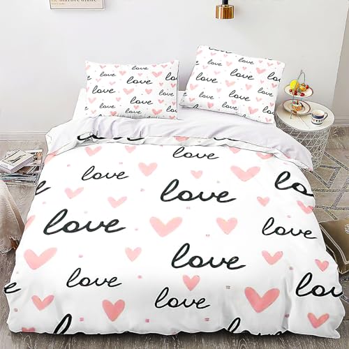 Menkala Partner Bettwäsche 135x200 2teilig Herz Weiß Rosa Schlafzimmer Pärchen mit Reißverschluss Microfaser Love Partnerbettwäsche Set und Kissenbezug 80x80 cm von Menkala