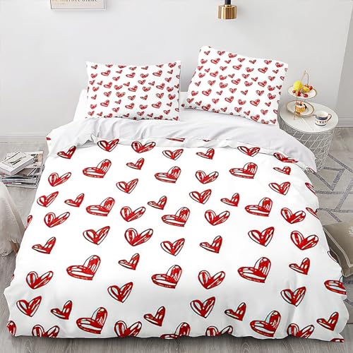 Menkala Partner Bettwäsche 140x200 2teilig Herz Mr&Mrs Weiß Rot Schlafzimmer Pärchen mit Reißverschluss Microfaser Love Partnerbettwäsche Set und Kissenbezug 70x90 cm von Menkala