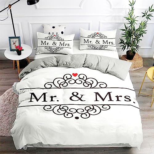 Menkala Partner Bettwäsche 200x220 3teilig Mr&Mrs Weiß Schwarz Bettbezug Schlafzimmer Pärchen Wendebettwäsche mit Reißverschluss Microfaser Love Partnerbettwäsche Set und 2 Kissenbezug 80x80 von Menkala