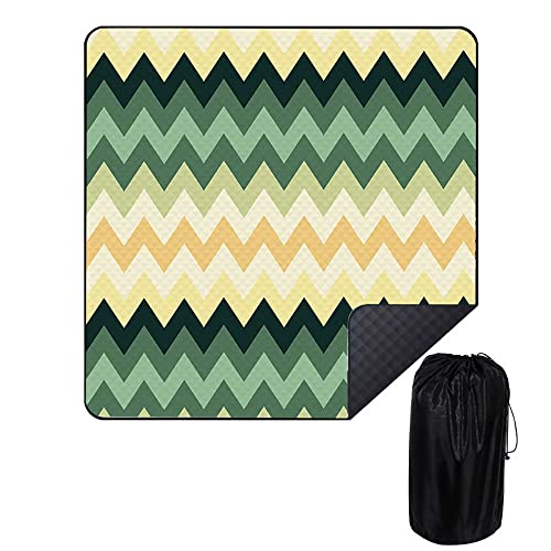 Menkala Picknickdecke Wasserdicht 200x200 cm Groß Outdoor Stranddecke Sandfrei Strandmatte Isoliert XXL Waschbar Decke Krabbeldecke Faltbare Picnic Blanket mit Tasche für 4-6 Personen Grün Streifen von Menkala