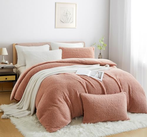 Menkala Plüsch Bettwäsche 135x200 Rosa Mädchen Winter Warm Teddy Fleece Cashmere Touch Plüschbettwäsche Flauschig Sherpa Flanell Wende Einzelbett Bettbezug mit Reißverschluss und Kissenbezug 80x80 cm von Menkala