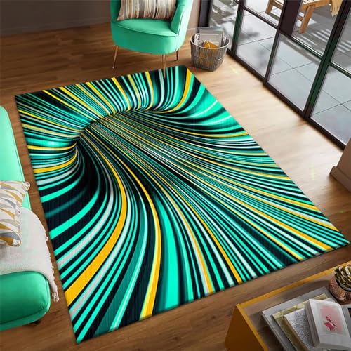 Menkala Teppich 3D Effekt Optische Täuschung Modern Grün Streifen Geometrisch Vortex Optik Carpet Waschbarer rutschfeste Bodenmatte Schlafzimmer Wohnzimmer Fußmatte Küchenboden Flur 120x200 cm von Menkala