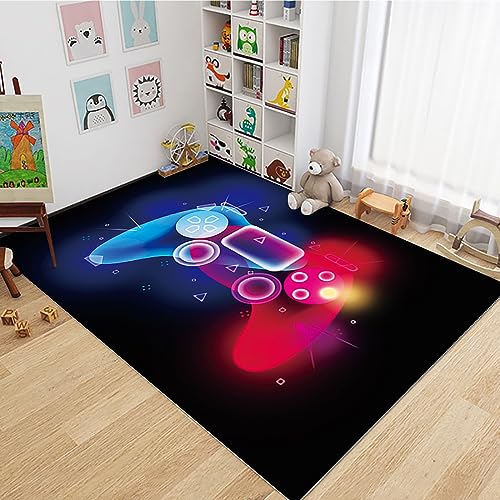 Menkala Teppich Gamer Junge Blau Rosa 3D Controller Gaming Modern Flauschiger Rug Antirutschunterlage Waschbarer rutschfeste Teenager Kinderzimmer Schlafzimmer Wohnzimmer Carpet Groß 200x300 cm von Menkala