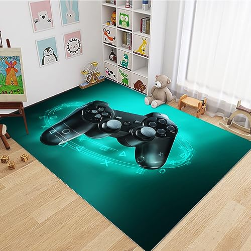 Menkala Teppich Gamer Junge Grün Schwarz 3D Controller Gaming Muster Modern Flauschiger Rug Antirutschunterlage Waschbarer rutschfeste Teenager Kinderzimmer Schlafzimmer Wohnzimmer Carpet 80x120 cm von Menkala