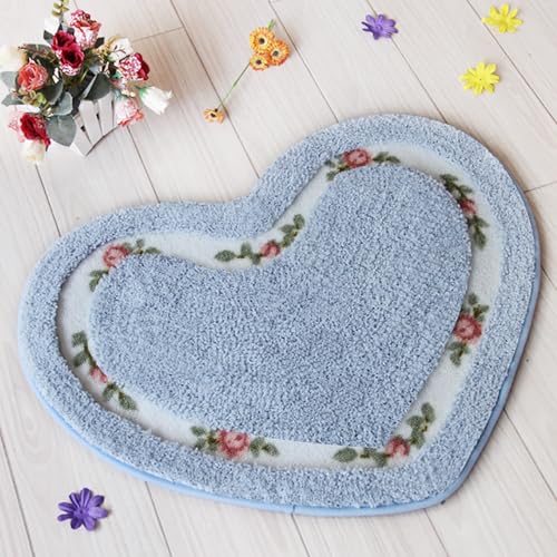 Menkala Teppich Herzform Blau Kurzflor Flauschig Modern Herzen Blumen Relax Carpet Waschbar rutschfest Badematte Fußmatte Deko Für Schlafzimmer Wohnzimmer Kinderzimmer Badezimmerteppich 45x50 cm von Menkala