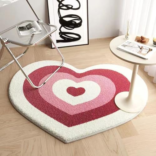 Menkala Teppich Herzform Rosa Kurzflor Flauschig Modern Herzen Relax Carpet Waschbar rutschfest Mädchen Teppich Fußmatte Deko Für Schlafzimmer Wohnzimmer Kinderzimmer Bettumrandung 39x50 cm von Menkala