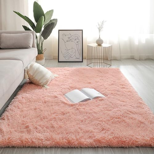 Menkala Teppich Langflor Apricot Flauschig Shaggy Langflor Bettvorleger Waschbarer rutschfest Wohnzimmerteppich Modern Deko für Wohnzimmer Schlafzimmer Kinderzimmer Flur Bettumrandung 120x160 cm von Menkala