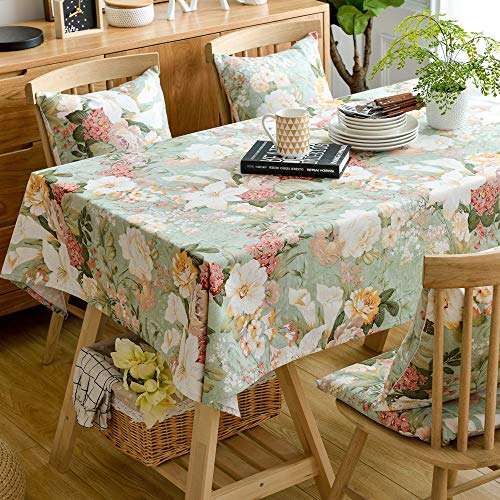 Menkala Tischdecke Abwaschbar Blumen Vintage Landhausstil Grün Tischtuch Outdoor Baumwolle Tischdecken Pflanzen Geblümt Esszimmertische Couchtisch Geburtstag Party Küche Tisch Dekoration 135x300cm von Menkala