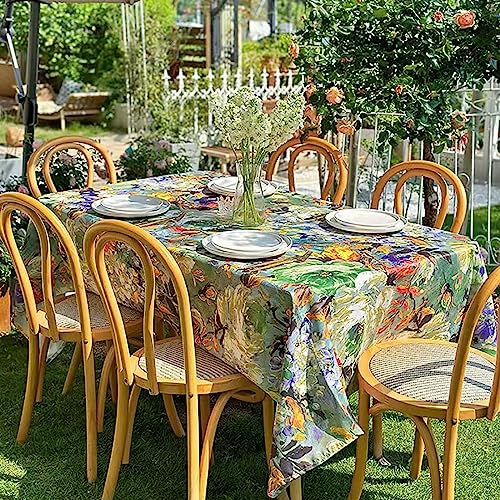 Menkala Tischdecke Abwaschbar Outdoor Gartentischdecke Eckig Rechteckige Tischtuch Vintage Grün Bunt Blumen Botanisch Polyester Tischdeck für Couchtisch Party Garten Tisch Table Deko 131 x 220 cm von Menkala