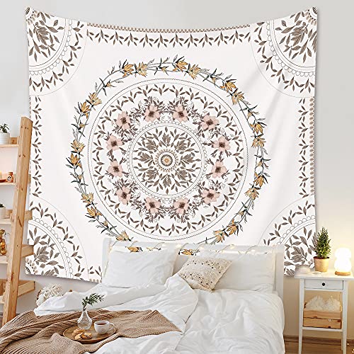 Menkala Wandteppich Mandala Tuch Boho Deko Wanddeko Vorhang Bohemian Style Hippie Wandtuch Aesthetic Room Home Wand Decor Makramee Girlande Kranz Decke Wandbehang Tapestry Grau Rosa Klein 130x150 cm von Menkala