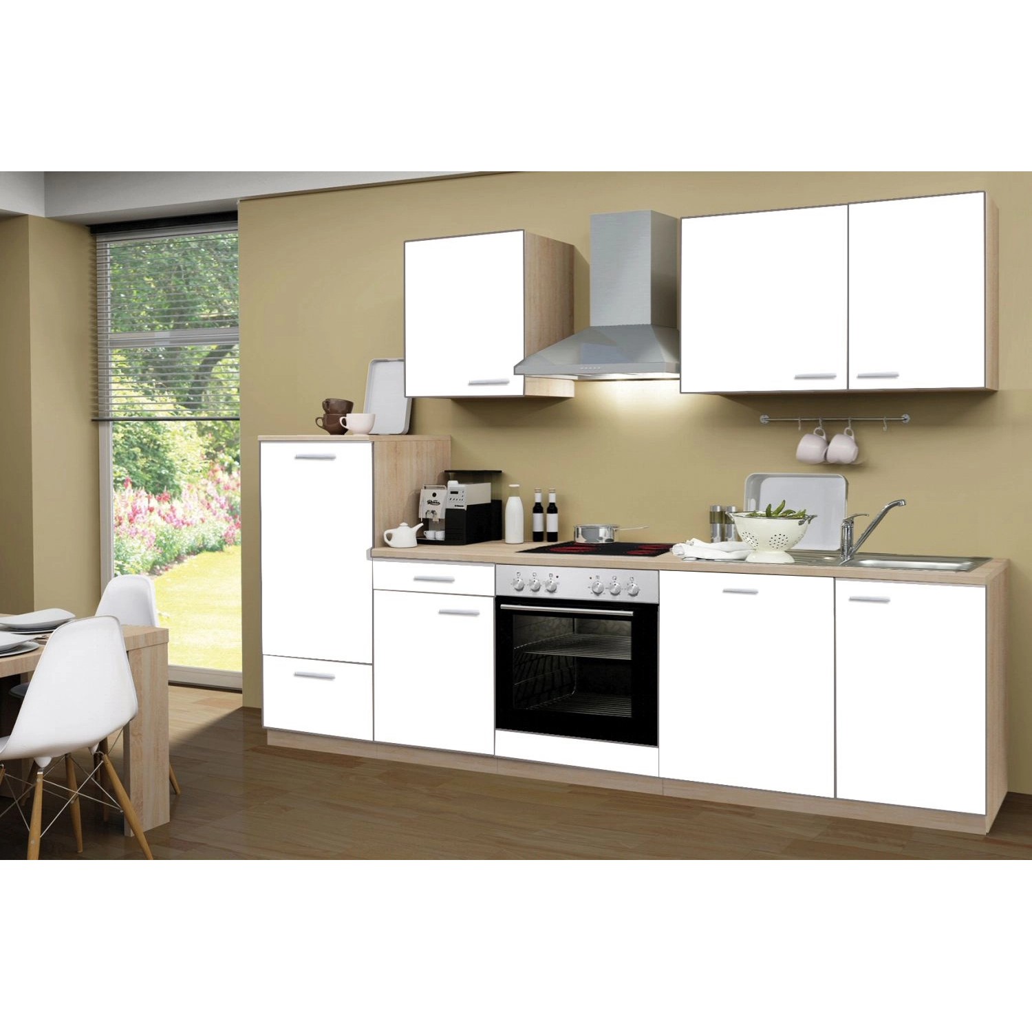 Menke Küchenzeile Classic 280 cm Weiß Melamin-Sonoma Eiche Nachbildung von Menke Classic