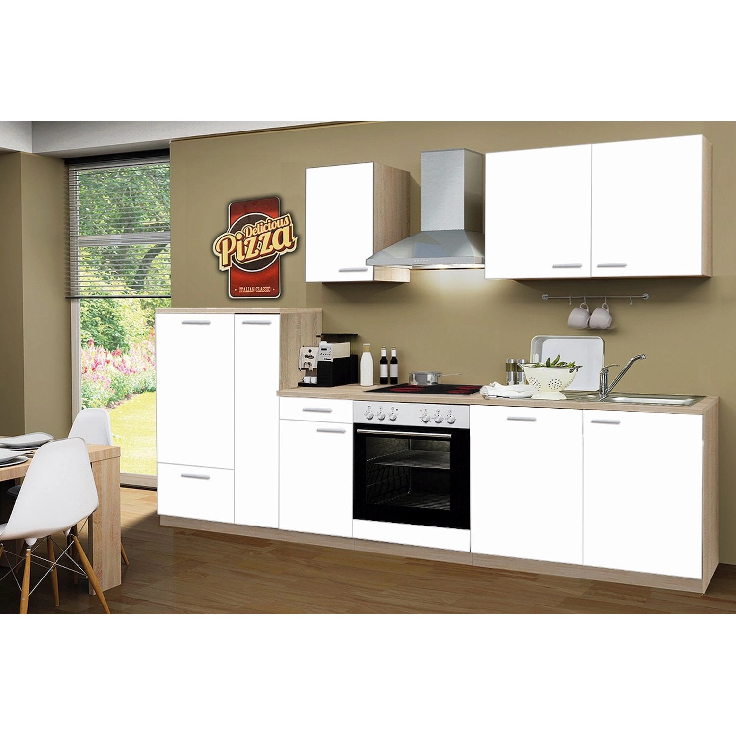 Menke Küchenzeile Classic 300 cm Weiß Melamin-Sonoma Eiche Nachbildung von Menke Classic