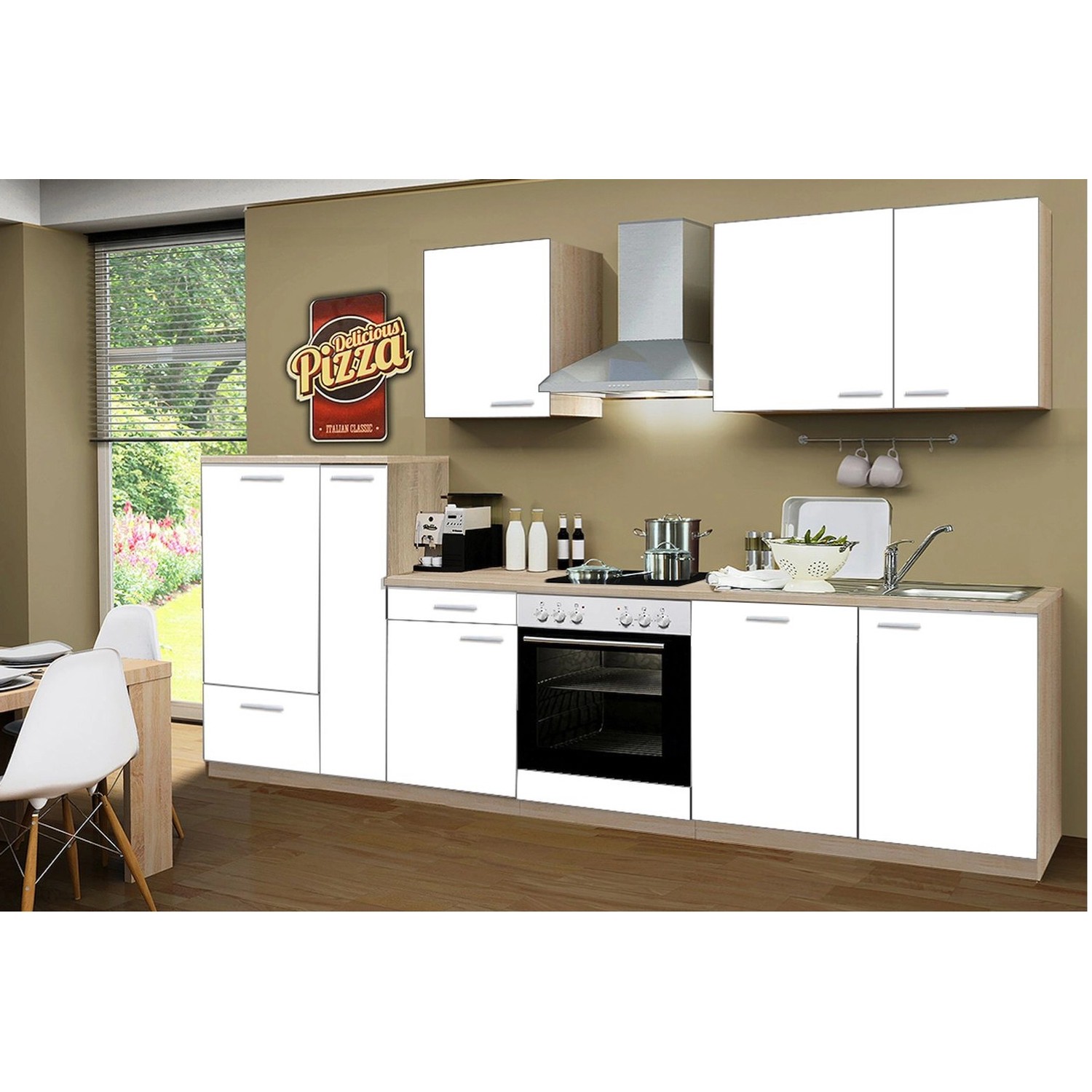 Menke Küchenzeile Classic 310 cm Weiß Melamin-Sonoma Eiche Nachbildung von Menke Classic