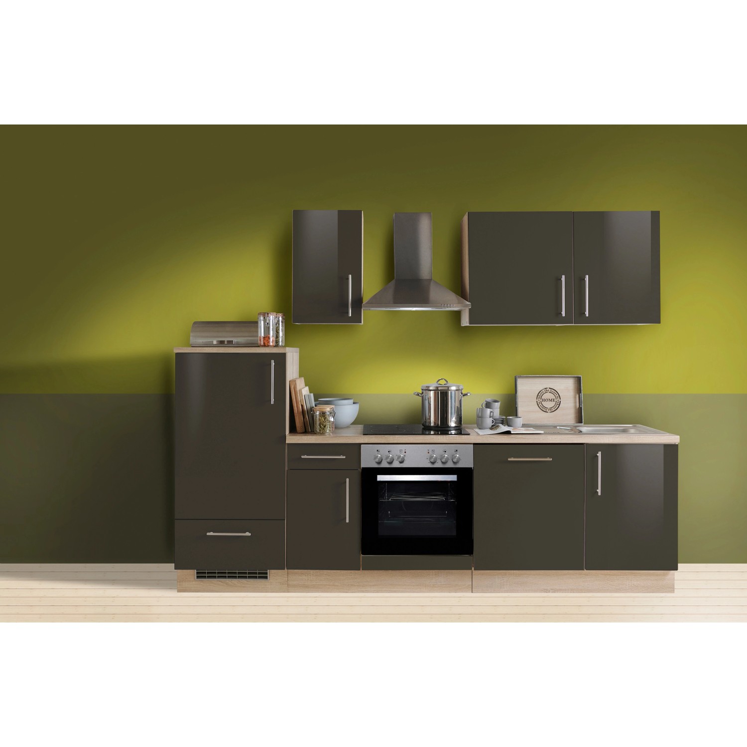 Menke Küchenzeile 270 cm Lava-Anthrazit Hochglanz Sonoma-Eiche Nachbildung von Menke Premium