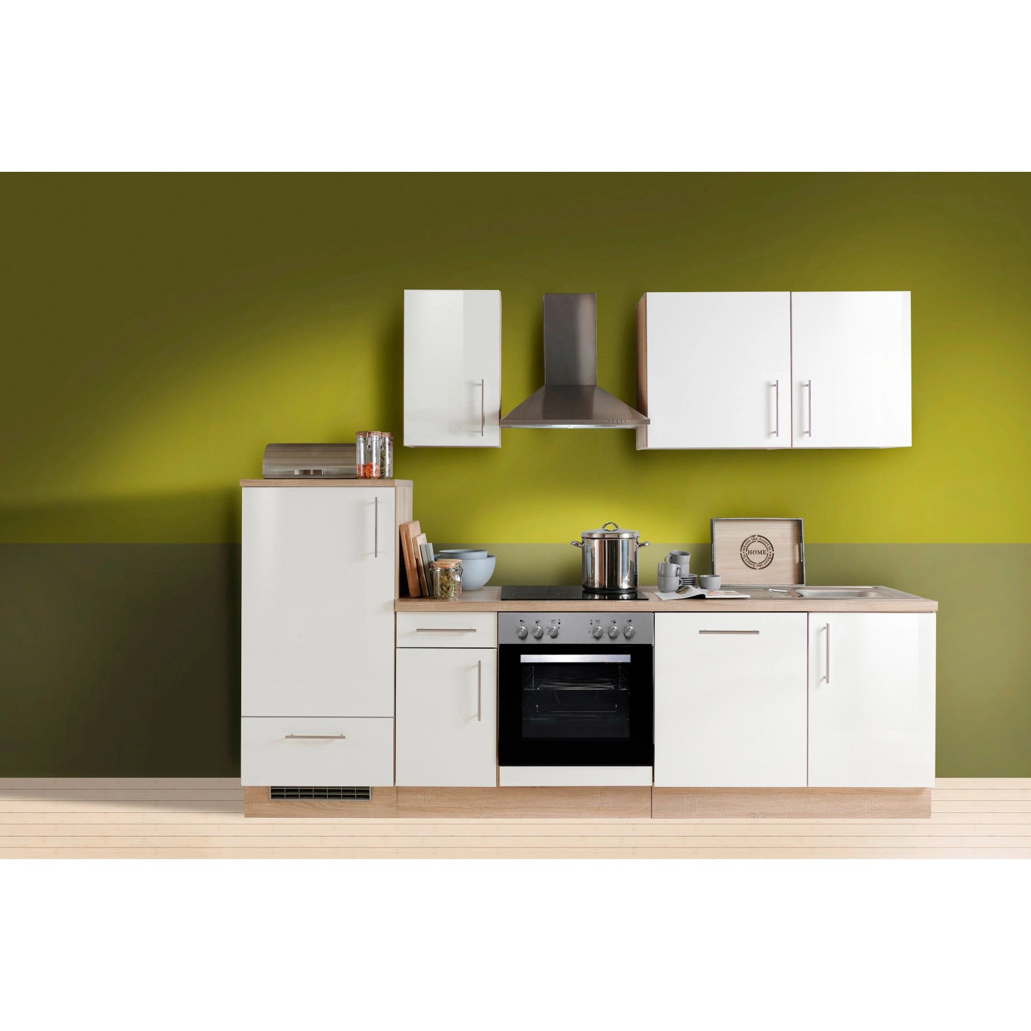 Menke Küchenzeile 270 cm Weiß Hochglanz Sonoma-Eiche Nachbildung von Menke Premium