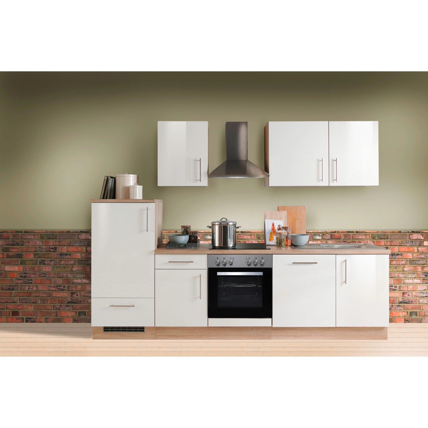 Menke Küchenzeile Premium 280 cm Weiß Hochglanz-Sonoma Eiche Nachbildung von Menke Premium