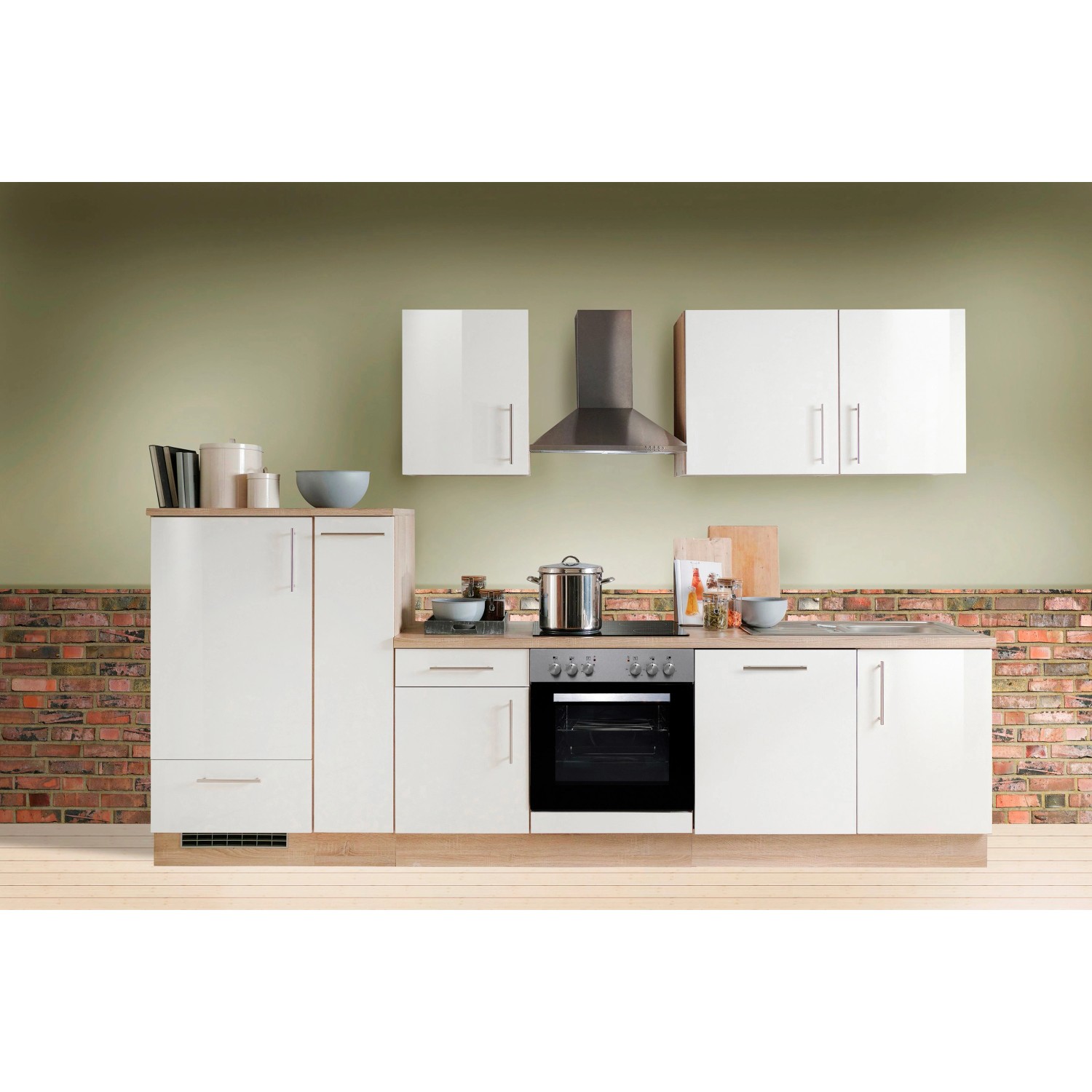 Menke Küchenzeile Premium 310 cm Weiß Hochglanz-Sonoma Eiche Nachbildung von Menke Premium