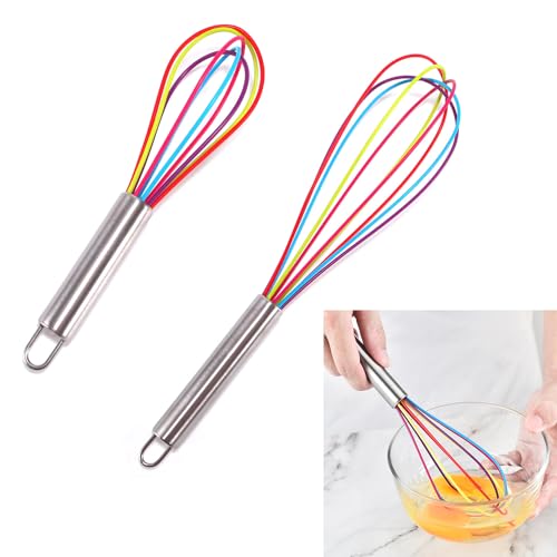 2 Stück Silikon-Schneebesen Set Manueller Eierschlägel Edelstahldraht Handschneebesen Regenbogen bunt rutschfester Griff 8 Zoll 11 Zoll Küche Ballon Schneebesen Eierrührer zum Mischen Mischen Kochen 2 Stück Silikon-Schneebesen Set Manueller Eierschlägel Edelstahldraht Handschneebesen Regenbogen bunt rutschfester Griff 8 Zoll 11 Zoll Küche Ballon Schneebesen Eierrührer zum Mischen Mischen Kochen von Menmamenma