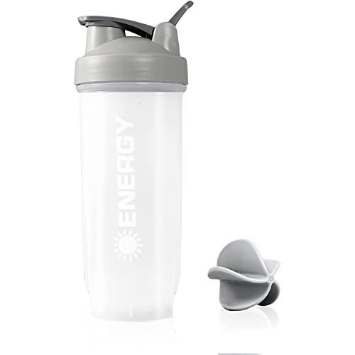 Menmamenma Protein-Shaker-Flaschen, Sport-Proteinmischungen, Becher 700 ml, Wasserflasche mit Schneebesen, Rührball, auslaufsicherer Deckel, Workouts, Fitnessstudio, Milchshake (grau) von Menmamenma