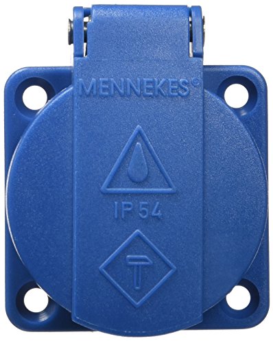 MENNEKES 11011 IP54-geschützte SCHUKO-Steckdose ohne Verschluss zum Tafeleinbau, 3-polig mit 2 Leitern + Erde, 16 A, 230 V, blau von Mennekes