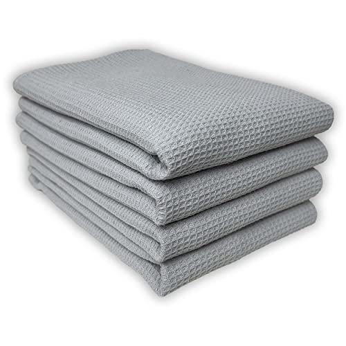 Menola Geschirrtücher Set 4 Stück Abtrockentücher Küchentücher Waffelpique-Optik Vintage 100% Baumwolle ca. 40 cm x 60 cm Hellgrau von Menola