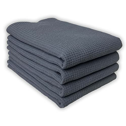 Menola Geschirrtücher Set Abtrockentücher Waffelpique 4 Stück Vintage 100% Baumwolle ca. 40 cm x 60 cm Dunkelgrau von Menola