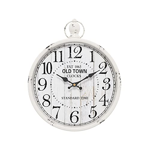 Menterry Europäische Retro-Wanduhr. Altmodisches antikes Design im rustikalen Vintage-Stil. Batteriebetriebene stille Dekor Wanduhren für Küche, Bauernhaus, Loft, Büro, (11,8" H x 9,3" W) (Weiß) von Menterry