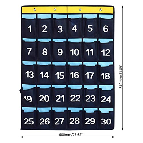 Mentin Pocket Chart Organizer zum Aufhängen für Klassenzimmer/Handys/Wandschrank, Halterung für obere Tür, 25/36 Taschen 30 Poches blau von Mentin