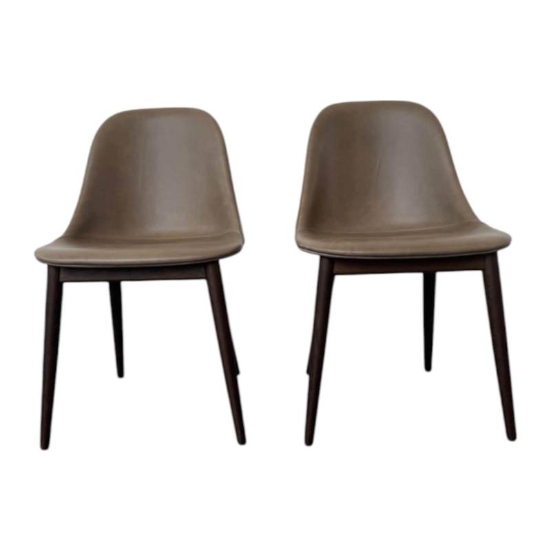 2er Set Stuhl Harbour Leder Dakar Grey Braun Grau Gestell Eiche Dunkel Gebeizt von Menu