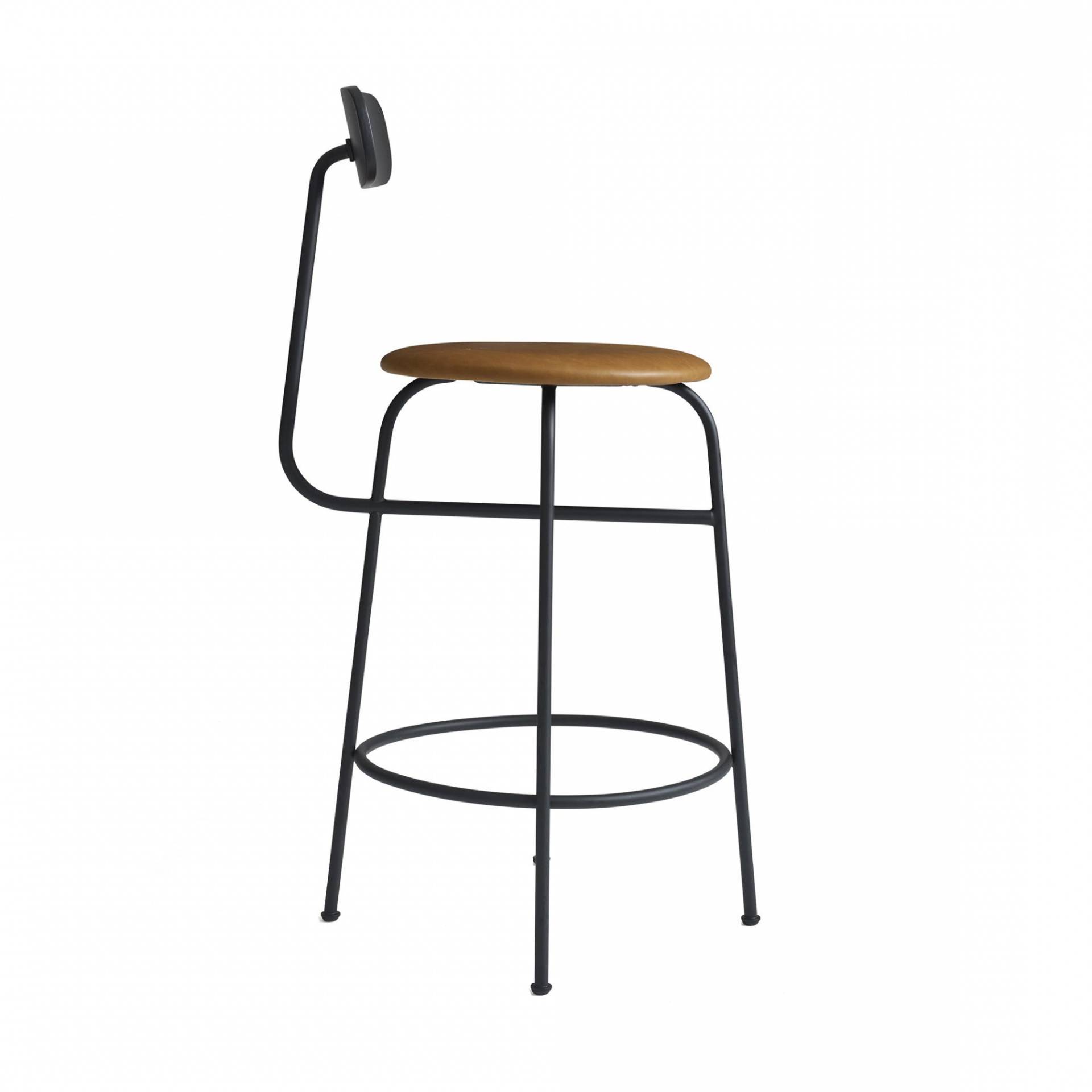 Menu - Afteroom Counter Chair Leder 63.5cm - schwarz/cognac/pulverbeschichtet/HxBxT: 92x46x54cm/Sitzpolster Sørensen Leder von Menu