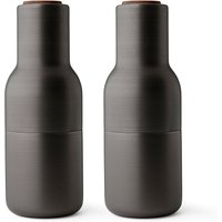 Audo - Bottle Grinder Salz- und Pfeffermühlen Set, Messing brüniert (Holzdeckel Walnuss) von Audo