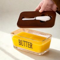 Glasbutterdose Mit Bambusdeckel Und Messer - Luftdichter Butterbehälter | Elegante Glasaufbewahrung Moderne Küche Essentials Einweihungsgeschenk von MenuLab