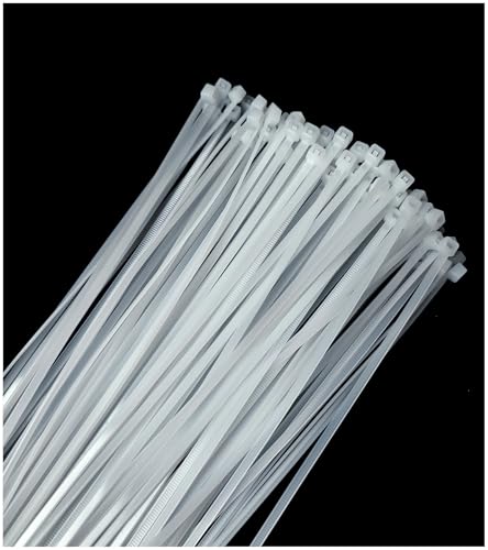 Menylon Kabelbinder, weiß, 100 Stück, 200 mm x 4 mm, transparent, Kunststoff, Nylon, selbstsichernde Drahtbinder für Zuhause, Büro, Garten und Außenbereich von Menylon