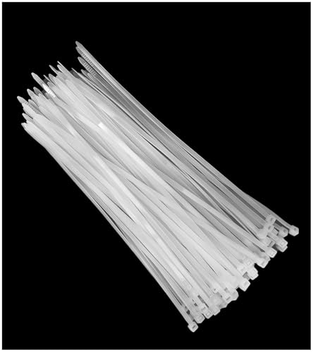 Menylon Kabelbinder, weiß, 100 Stück, 250 mm x 4 mm, transparent, mit 18 kg Zugfestigkeit, selbstsichernde Nylon-Kabelbinder für Zuhause, Büro, Garten von Menylon