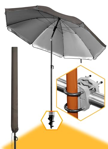 Menz 3-IN-1 SET Sonnenschirm Balkon in Taupe + Sonnenschirmhalter Balkongeländer + Sonnenschirm-Schutzhülle - Sonnenschirm Bakon Set mit UV 50+ Sonnenschirm 200 cm von Menz