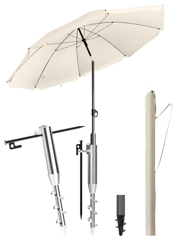 Menz 3-in-1 Sonnenschirm Strand Set, Ø 180 cm, Strandschirm Windfest Stabil mit Einschraubhülse Bodenhülse & Schirmhülle, UV50 Sonnenschutz Strand, Fb. Beige Menz 3-in-1 Sonnenschirm Strand Set, Ø 180 cm, Strandschirm Windfest Stabil mit Einschraubhülse Bodenhülse & Schirmhülle, UV50 Sonnenschutz Strand, Fb. Beige von Menz