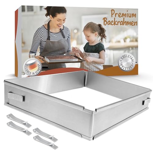 Menz Backrahmen rechteckig verstellbar – 5 cm hohe Edelstahl Backform rechteckig für die Zubereitung von Schichttorten - Kuchenform eckig zum Backen Menz Backrahmen rechteckig verstellbar – 5 cm hohe Edelstahl Backform rechteckig für die Zubereitung von Schichttorten - Kuchenform eckig zum Backen von Menz
