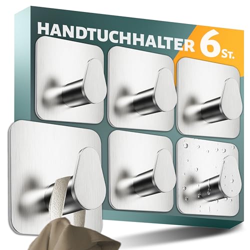 Menz Handtuchhalter ohne Bohren 6er SET - Handtuchhaken Bad Edelstahl, funktionale ovale Haken selbstklebend - Starke Klebehaken oval als stilvolle Wandhaken von Menz