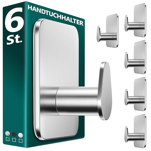 Menz Handtuchhalter ohne Bohren in Silber, 6 Stück – Robuste Badezimmer Handtuchhalter, ovale Klebehaken, Haken fürs Bad, Haken selbstklebend, ideal als funktionale Handtuchhaken Menz Handtuchhalter ohne Bohren in Silber, 6 Stück – Robuste Badezimmer Handtuchhalter, ovale Klebehaken, Haken fürs Bad, Haken selbstklebend, ideal als funktionale Handtuchhaken von Menz