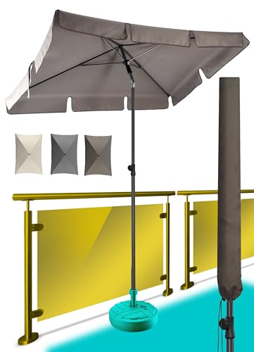 Menz SET Sonnenschirm + Sonnenschirm Schutzhülle - Taupe - UV50+ Sonnenschirm rechteckig 200x125cm, Sonnenschutz Balkon - Balkonschirm höhenverstellbar, Knickfunktion von Menz