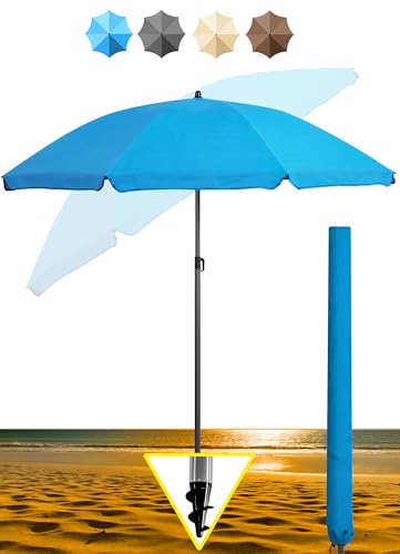 Menz Sonnenschirm, inkl. Hülle - UPF 50+ Sonnenschirm Strand, Strandschirm windfest stabil, Sonnenschirm Garten, Sonnenschirm Balkon 180 cm, Balkon-Schirm in Blau von Menz