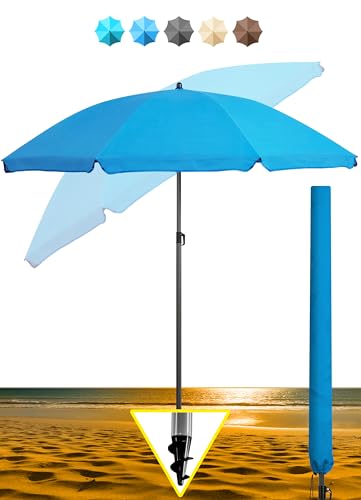 Menz Sonnenschirm, inkl. Hülle - UPF 50+ Sonnenschirm Strand, Strandschirm windfest stabil, Sonnenschirm Garten, Sonnenschirm Balkon 180 cm, Balkon-Schirm in Blau von Menz