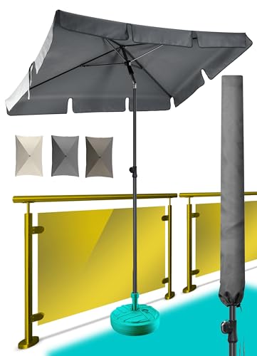 Menz SET Sonnenschirm + Sonnenschirm Schutzhülle - Taupe - UV50+ Sonnenschirm rechteckig 200x125cm, Sonnenschutz Balkon - Balkonschirm höhenverstellbar, Knickfunktion von Menz