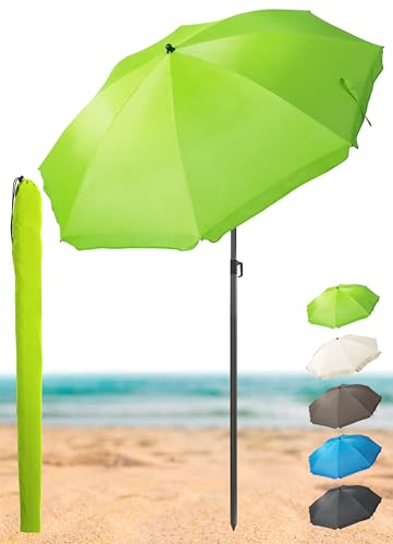 Menz SET Sonnenschirm Strand + Sonnenschirm Schutzhülle - UV 50+ Strandschirm 180 cm mit Knickfunktion, Gartenschirm, Balkonschirm als Sonnenschutz am Strand oder im Garten - Fb. Grün von Menz