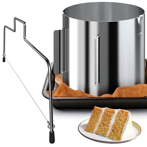 Menz Set Tortenschneider höhenverstellbar + Tortenring verstellbar hoch 15 cm - 2-teiliges Edelstahl Torten-Zubehör Set, Backset, Backzubehör für die Tortenzubereitung von Menz