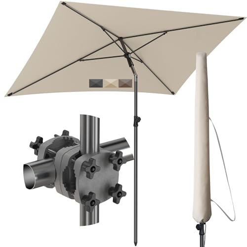 Menz Sonnenschirm Balkon SunnyShade, Sonnnenschutz Balkon SET 3-in-1, Beige - UV50+ Sonnenschirm rechteckig 200 x 125 cm + Sonnenschirmhalter Balkongeländer + Sonnenschirmhülle Menz Sonnenschirm Balkon SunnyShade, Sonnnenschutz Balkon SET 3-in-1, Beige - UV50+ Sonnenschirm rechteckig 200 x 125 cm + Sonnenschirmhalter Balkongeländer + Sonnenschirmhülle von Menz