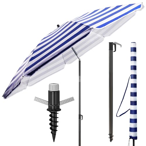 Menz Sonnenschirm Strand Ø 180 cm, 3-IN-1 Set in Blau-Weiß - Strandschirm mit UV-Schutz 50+, inkl. Sonnenschirm Schutzhülle und Bodenhülse, Strandschirm windfest stabil für Sonnenschutz Strand Menz Sonnenschirm Strand Ø 180 cm, 3-IN-1 Set in Blau-Weiß - Strandschirm mit UV-Schutz 50+, inkl. Sonnenschirm Schutzhülle und Bodenhülse, Strandschirm windfest stabil für Sonnenschutz Strand von Menz