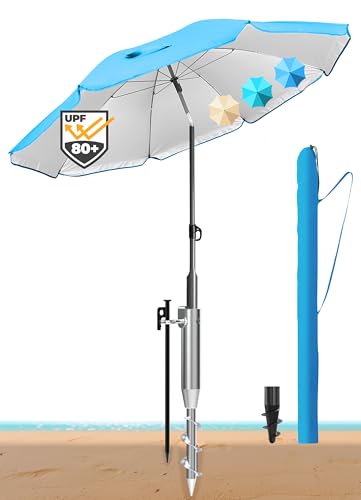 Menz Sonnenschirm Strand Ø 180 cm 3er Set – Strandschirm Windfest Stabil mit UV80 Sonnenschutz Strand, Einschraubhülse Bodenhülse & Schirmhülle, Blau, für Strand, Garten & Camping Menz Sonnenschirm Strand Ø 180 cm 3er Set – Strandschirm Windfest Stabil mit UV80 Sonnenschutz Strand, Einschraubhülse Bodenhülse & Schirmhülle, Blau, für Strand, Garten & Camping von Menz