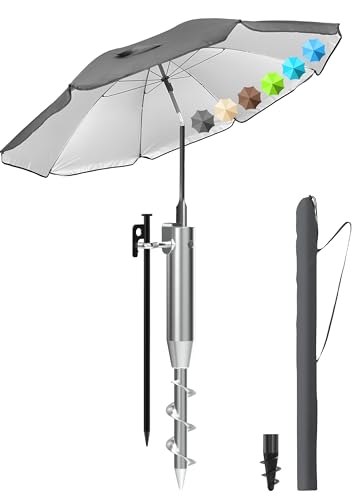 Menz Sonnenschirm Strand 3-in-1 Set Ø180 cm Anthrazit - Strandschirm windfest stabil mit UV50+ Sonnenschutz, Eindrehbodenhülse Sonnenschirm & Schutzhülle – höhenverstellbar & neigbar Menz Sonnenschirm Strand 3-in-1 Set Ø180 cm Anthrazit - Strandschirm windfest stabil mit UV50+ Sonnenschutz, Eindrehbodenhülse Sonnenschirm & Schutzhülle – höhenverstellbar & neigbar von Menz